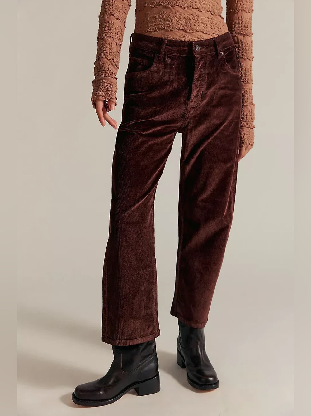 We The Free People Trance Dropped Corduroy Ankle Barrel Jeans Chocolate Brown 27
